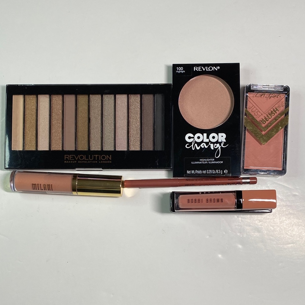 New Makeup Bundle #6 Revolution Eyeshadow Palette,Highlight,Blush,3 Lip Product